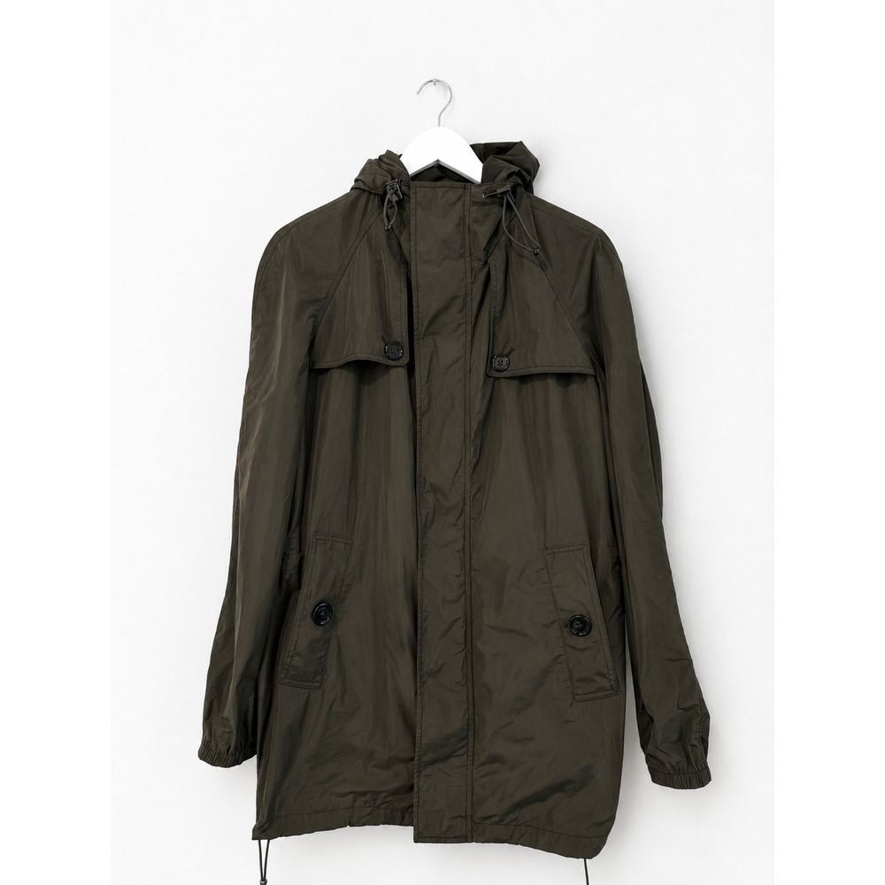 Burberry London Womens Hooded Parka Lightweight Rain Jacket Olive Nova Check S